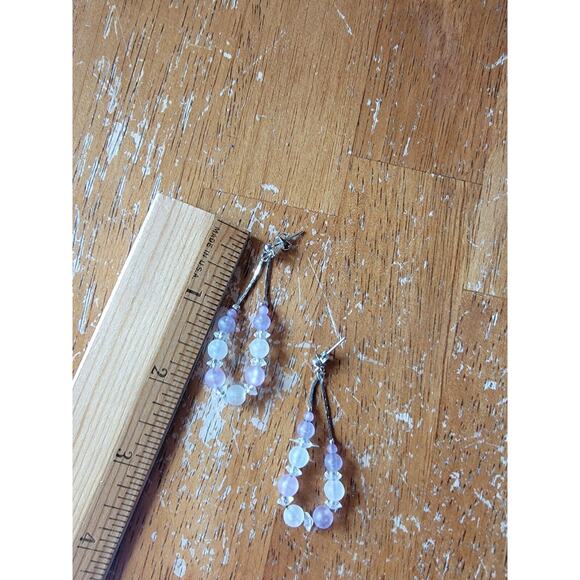 Silver Purple White Frosted Pearl Gems Earrings - Picture 3 of 5